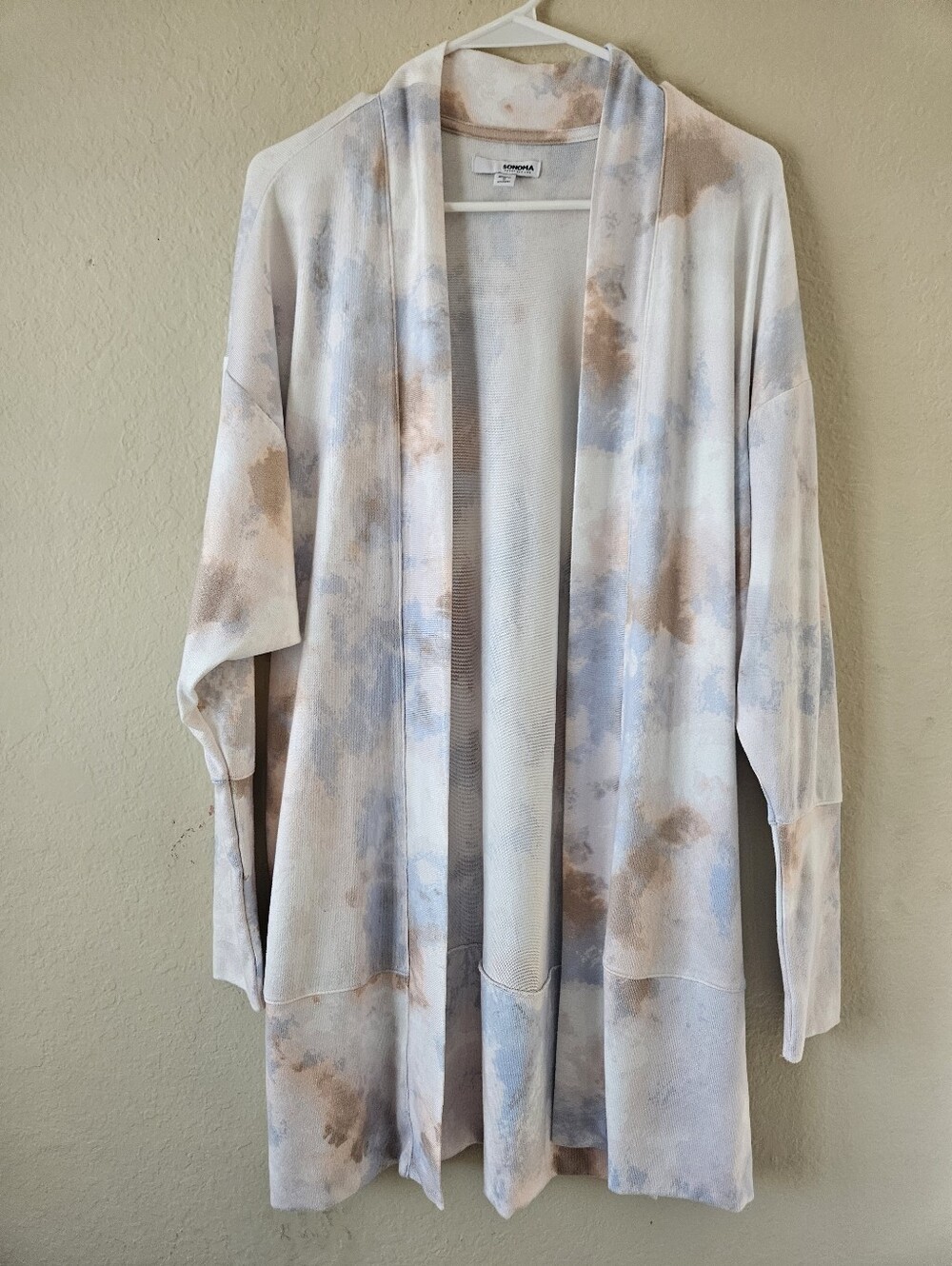 Sonoma Cardigan Womens Small Beige Blue Tie-Dye‎ Southwestern Boho Duster Kimono